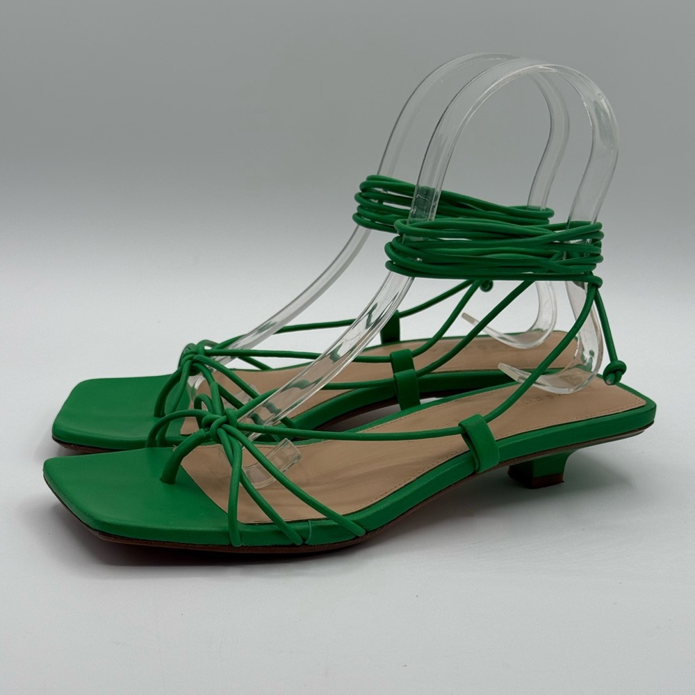 Veronica Beard Jungle Green Foley Heel Tie Sandals Size 6M - Picture 3 of 16
